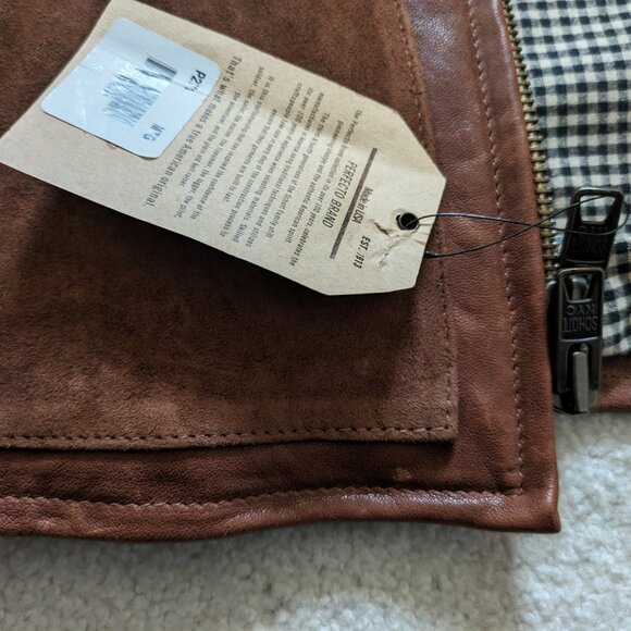 Schott Brown Suede-Trimmed Cafe Racer Leather Jacket, Small - Picture 6 of 16